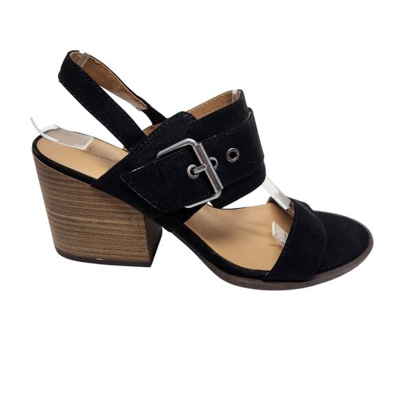Universal Thread Black Block Heeled Sandals Open Toe Faux Suede Shoes Size 7 - Picture 1 of 10